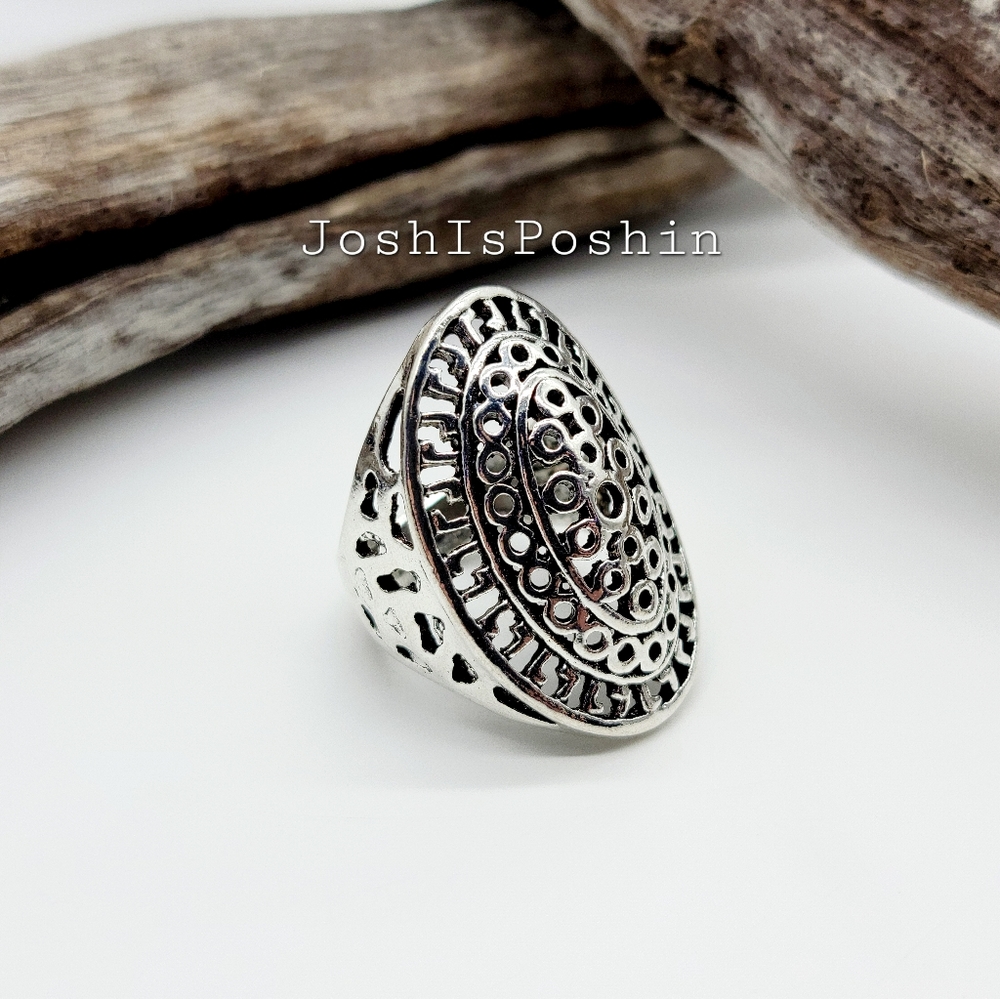 Silver bohemian vintage style stacking ring